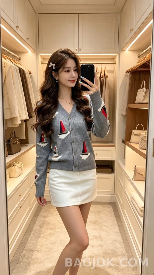 톰브라운 톰브라운 V넥 돛단배 자카드 가디건 상세 이미지