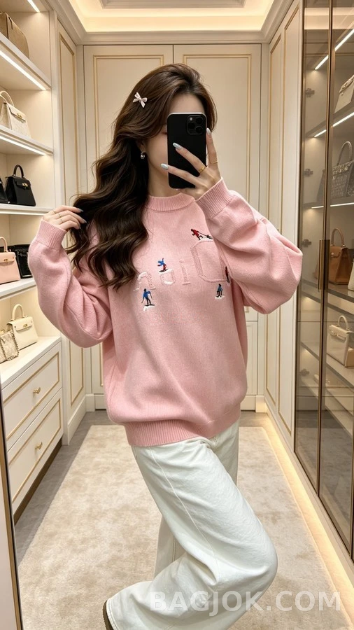 디올 디올 스키 소인 자수 라운드넥 니트 상세 이미지