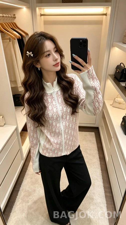 디올 디올 모노그램 자카드 스탠드넥 집업 니트 상세 이미지