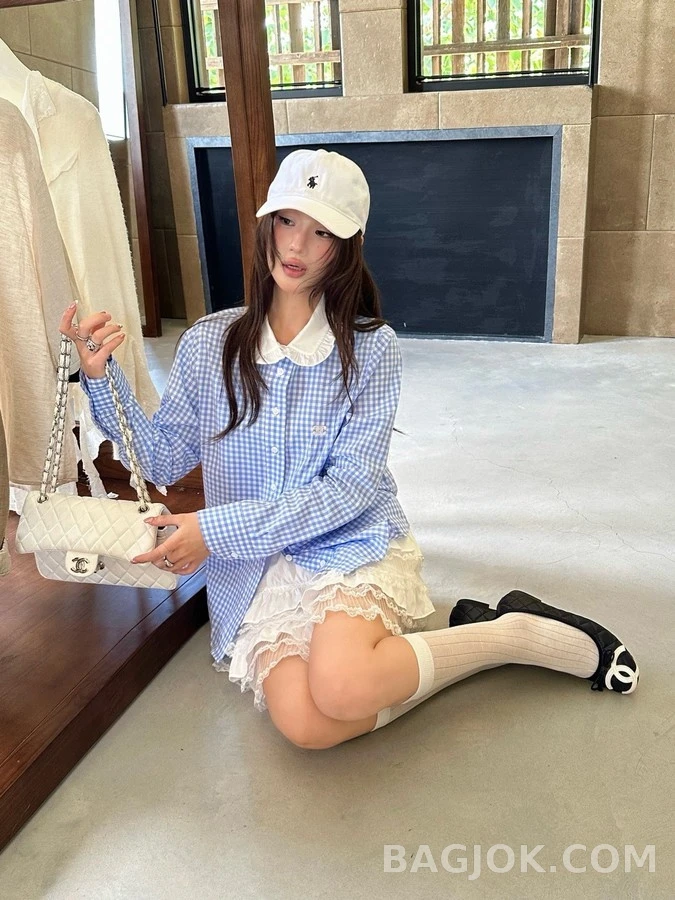 셀린느 셀린느 체크 프릴 카라 셔츠 상세 이미지