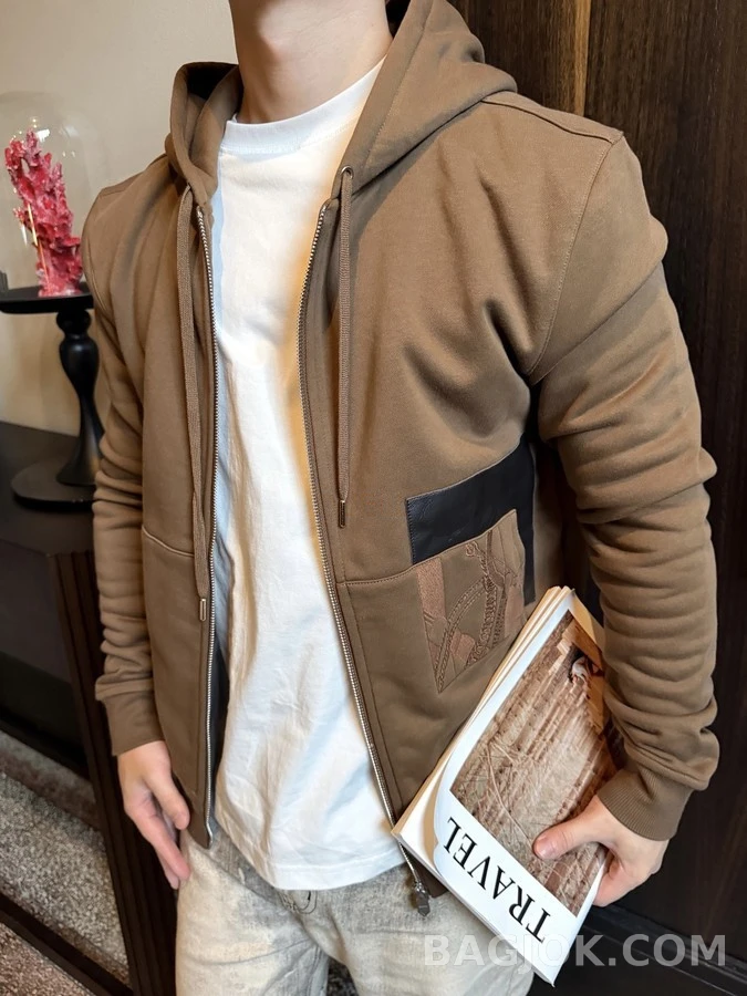 에르메스 에르메스 가죽 패치 자수 집업 후드 상세 이미지