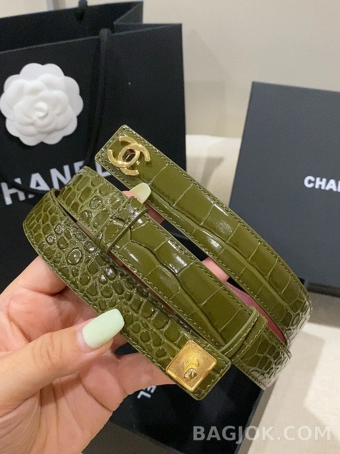 샤넬 샤넬 악어 엠보 더블 C 버클 벨트 상세 이미지