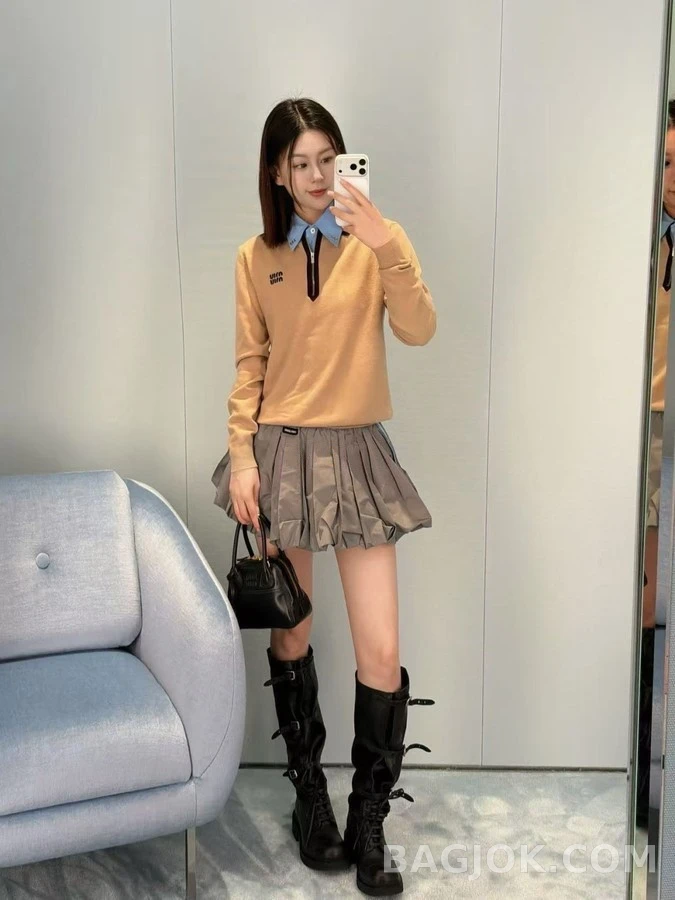 미우미우 미우미우 카라 하프 집업 니트 상세 이미지