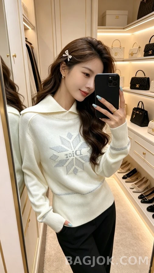 디올 디올 눈꽃 자카드 니트 풀오버 상세 이미지