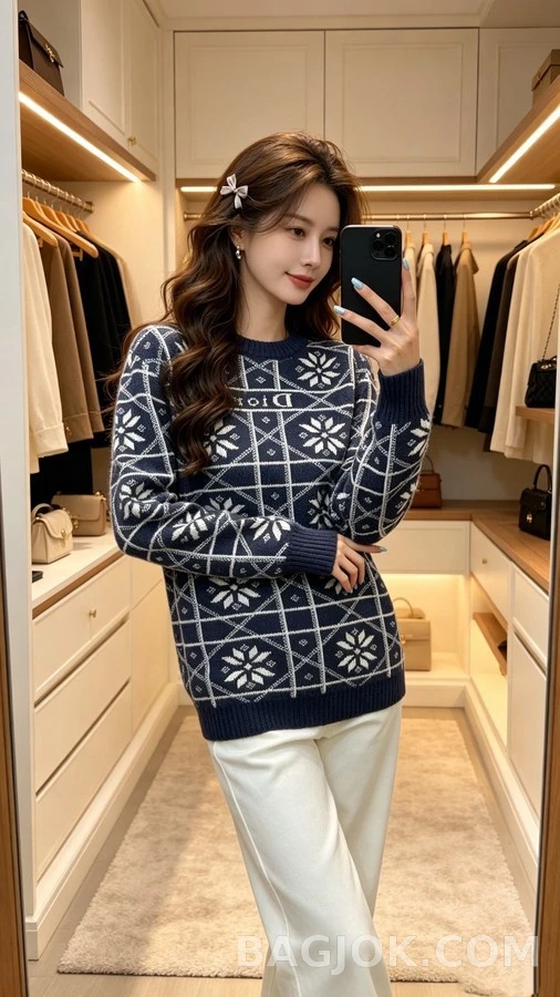 디올 디올 페어 아일 눈꽃 패턴 니트 상세 이미지