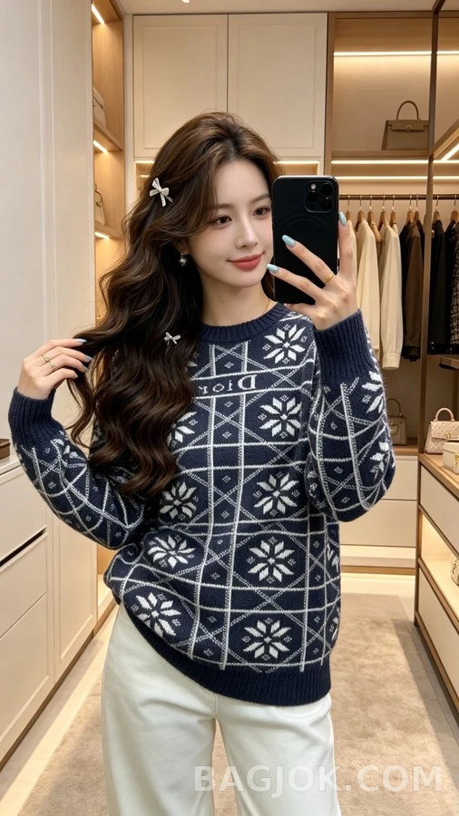 디올 디올 페어 아일 눈꽃 패턴 니트 상세 이미지