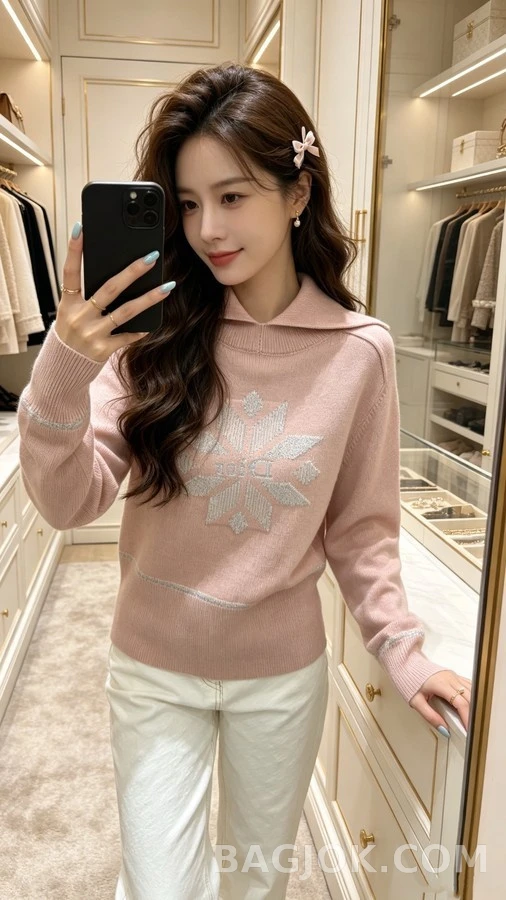 디올 디올 눈꽃 로고 카라 니트 상세 이미지