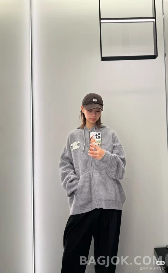 셀린느 셀린느 트리옹프 자수 니트 후드 집업 상세 이미지