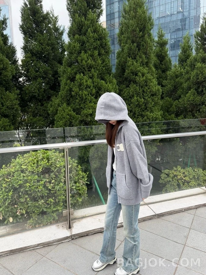 셀린느 셀린느 트리옹프 자수 니트 후드 집업 상세 이미지