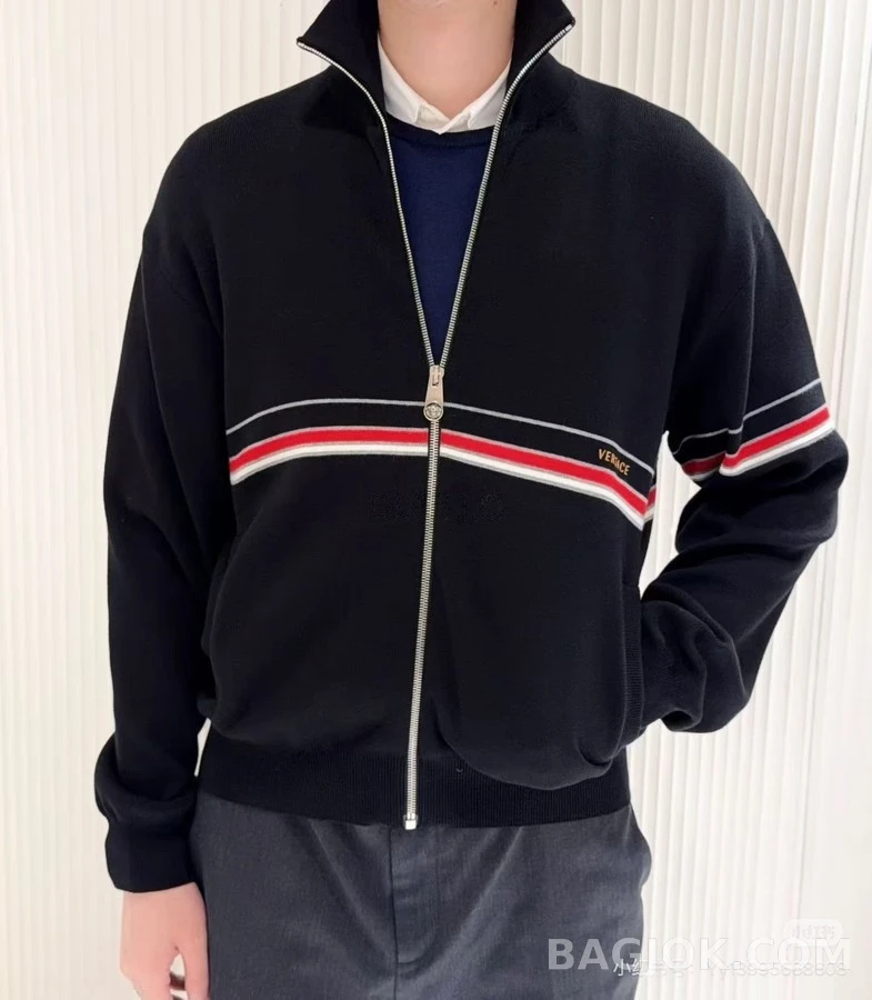 베르사체 베르사체 레터링 스트라이프 집업 니트 상세 이미지