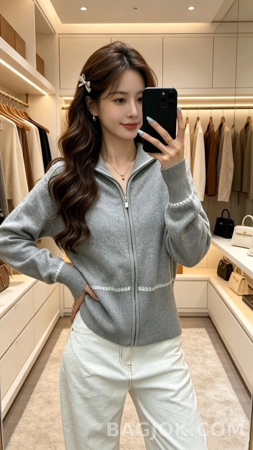 디올 디올 눈꽃 자수 라펠 니트 가디건 상세 이미지