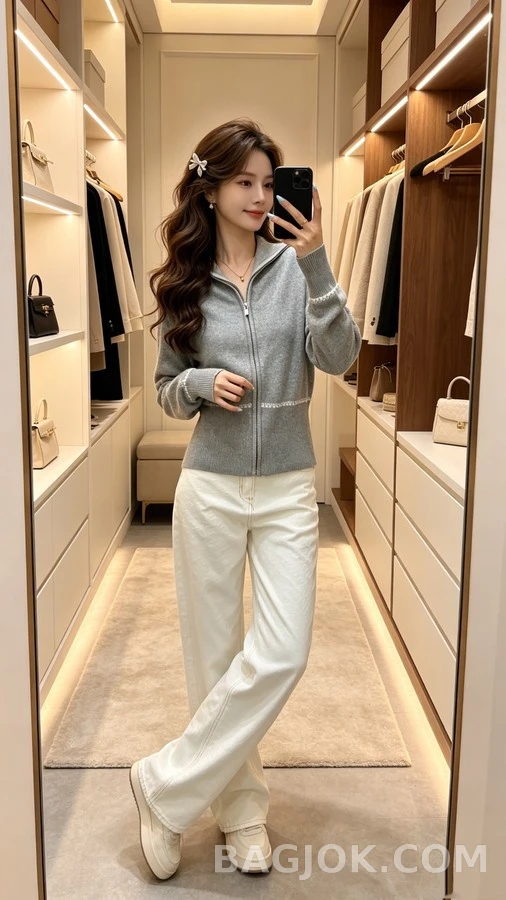 디올 디올 눈꽃 자수 라펠 니트 가디건 상세 이미지
