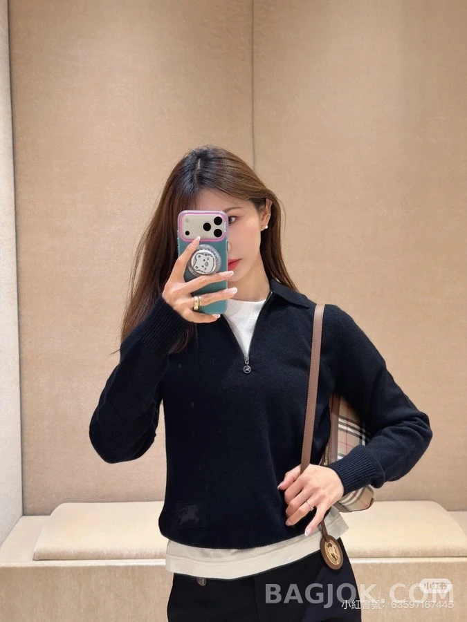버버리 버버리 폴로 카라 하프집 긴팔 티셔츠 상세 이미지