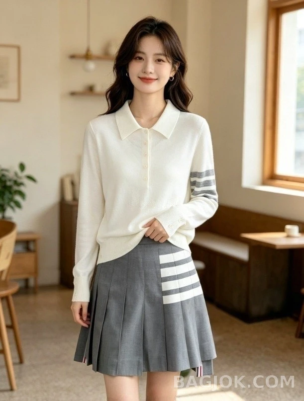 톰브라운 톰브라운 스트라이프 울 니트 폴로 셔츠 상세 이미지