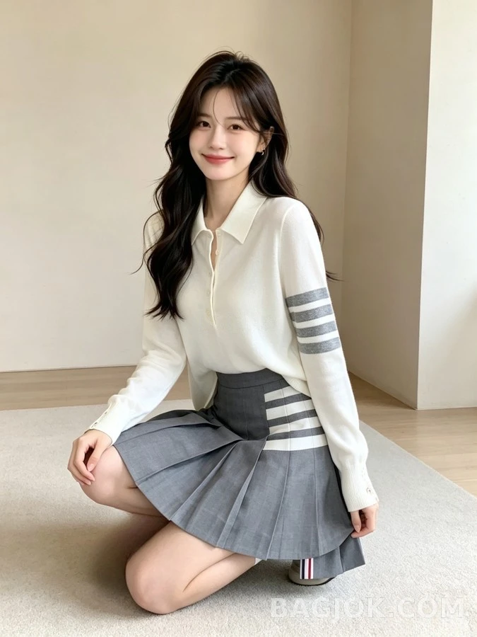 톰브라운 톰브라운 스트라이프 울 니트 폴로 셔츠 상세 이미지