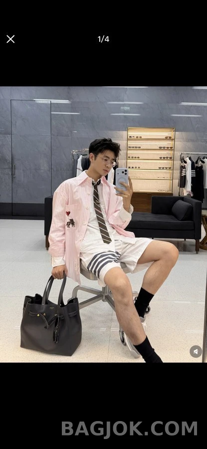 톰브라운 톰브라운 스트라이프 코끼리 자수 셔츠 상세 이미지
