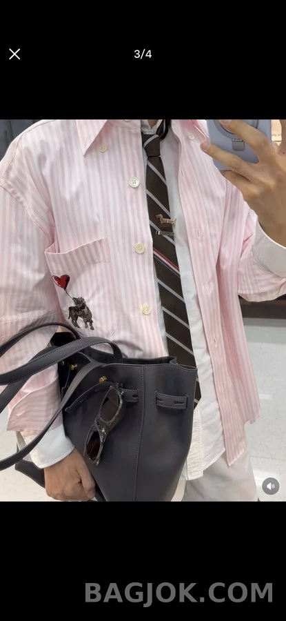 톰브라운 톰브라운 스트라이프 코끼리 자수 셔츠 상세 이미지