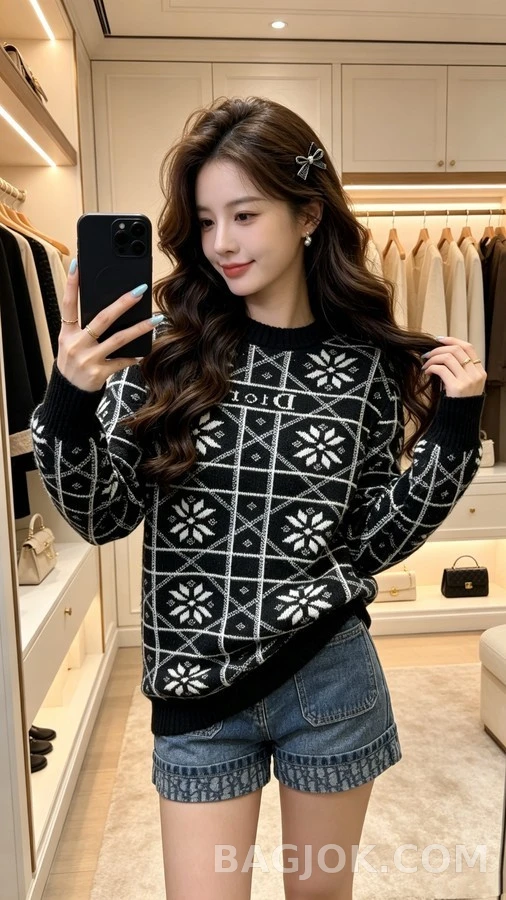 디올 디올 설화 자카드 라운드넥 니트 상세 이미지