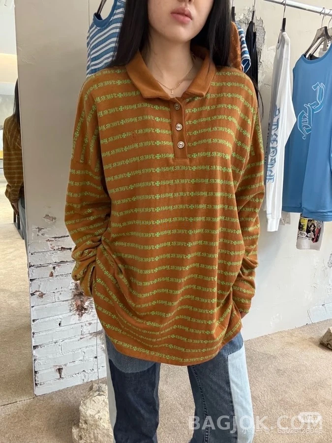 크롬하츠 크롬하츠 십자가 패턴 긴팔 폴로 티셔츠 상세 이미지