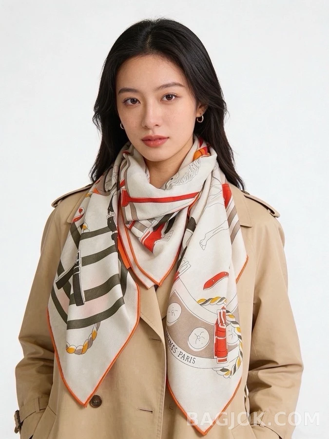 에르메스 에르메스 말과 승마 장비 패턴 스카프 상세 이미지