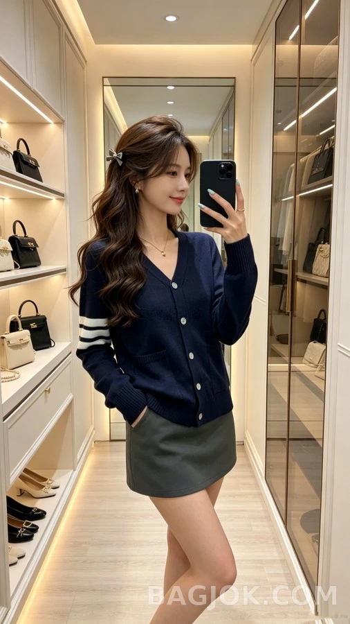 톰브라운 톰브라운 스트라이프 세일러 자수 가디건 상세 이미지