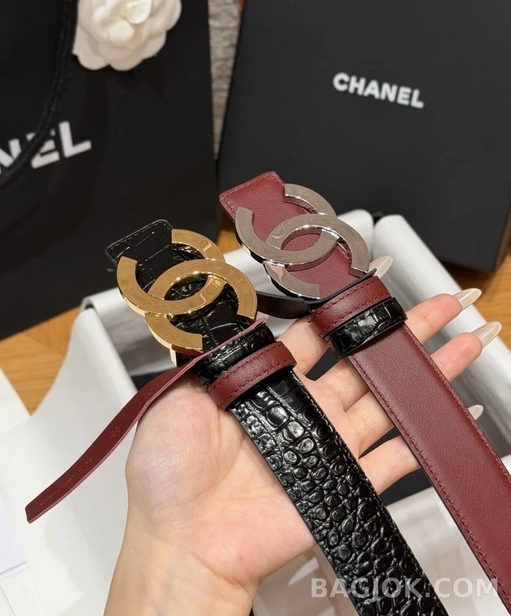 샤넬 샤넬 더블 C 악어 엠보 벨트 상세 이미지