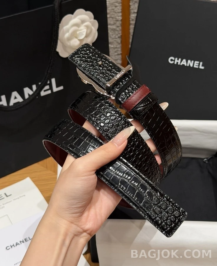 샤넬 샤넬 더블 C 악어 엠보 벨트 상세 이미지