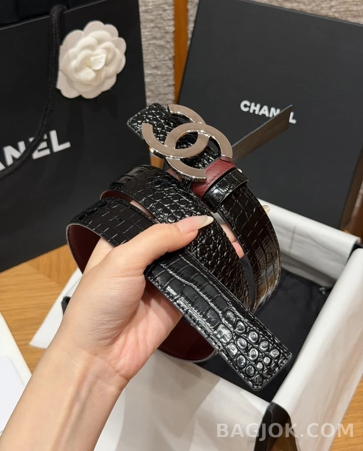 샤넬 샤넬 더블 C 악어 엠보 벨트 상세 이미지