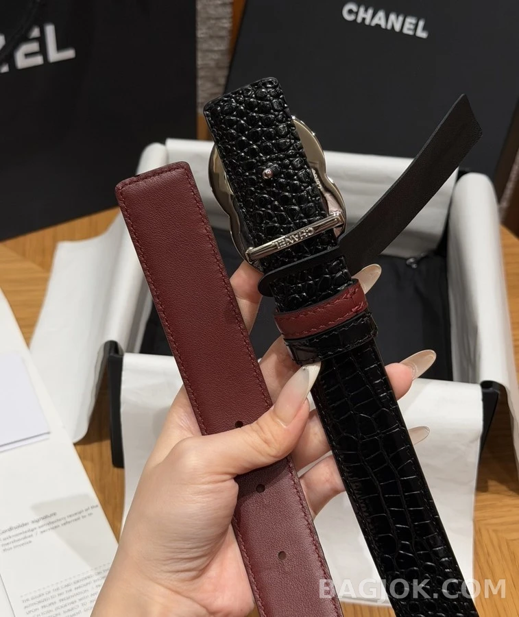 샤넬 샤넬 더블 C 악어 엠보 벨트 상세 이미지