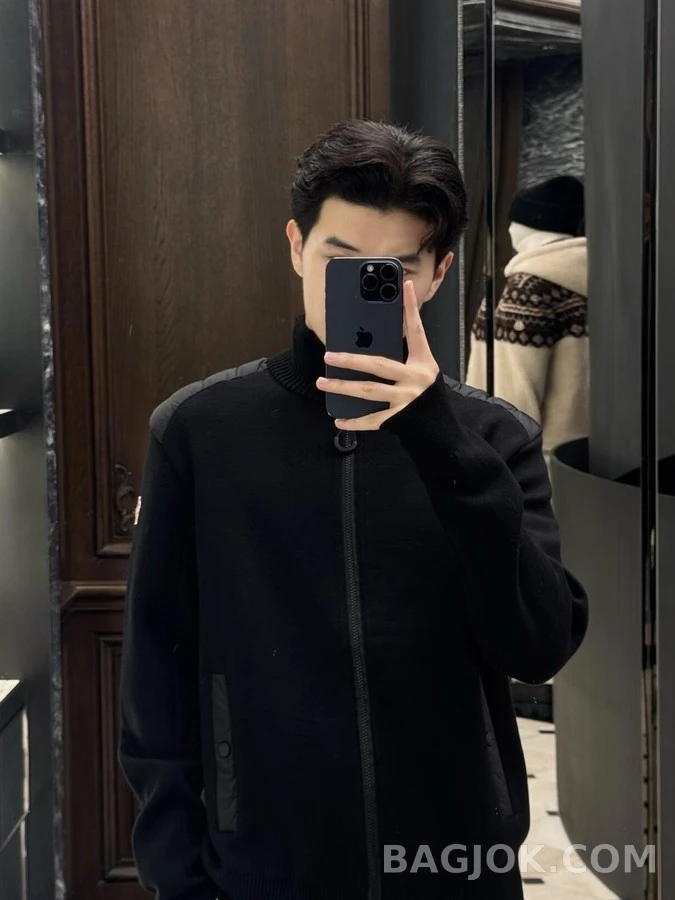 몽클레어 몽클레어 리브 조직 지퍼 패널 가디건 상세 이미지