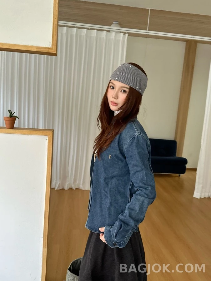 생로랑 세인트로랑 로고 자수 데님 셔츠 상세 이미지