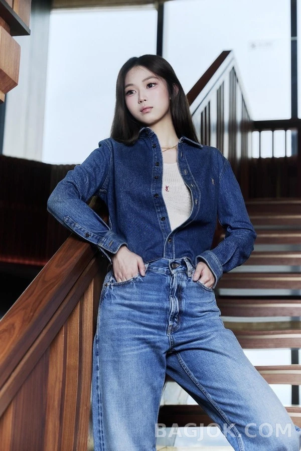 생로랑 세인트로랑 로고 자수 데님 셔츠 상세 이미지