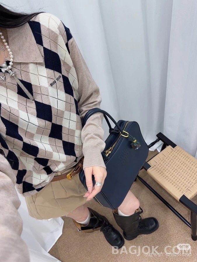 미우미우 미우미우 아가일 캐시미어 폴로 니트 상세 이미지