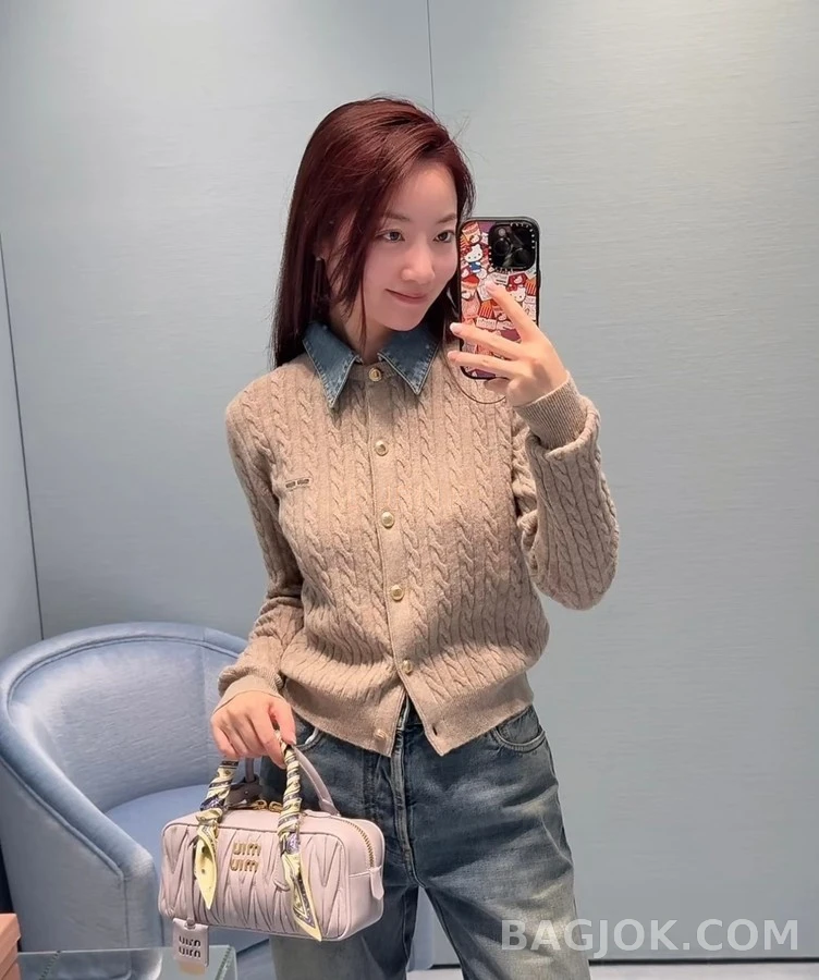 미우미우 미우미우 데님 칼라 케이블 니트 가디건 상세 이미지