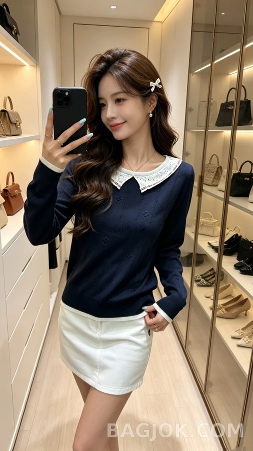 톰브라운 톰브라운 스트라이프 피터팬 카라 플라워 니트 상세 이미지