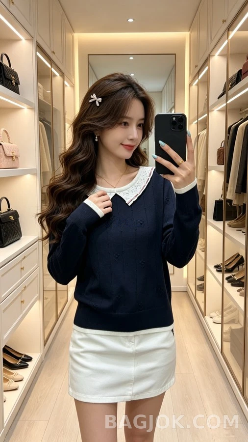 톰브라운 톰브라운 스트라이프 피터팬 카라 플라워 니트 상세 이미지