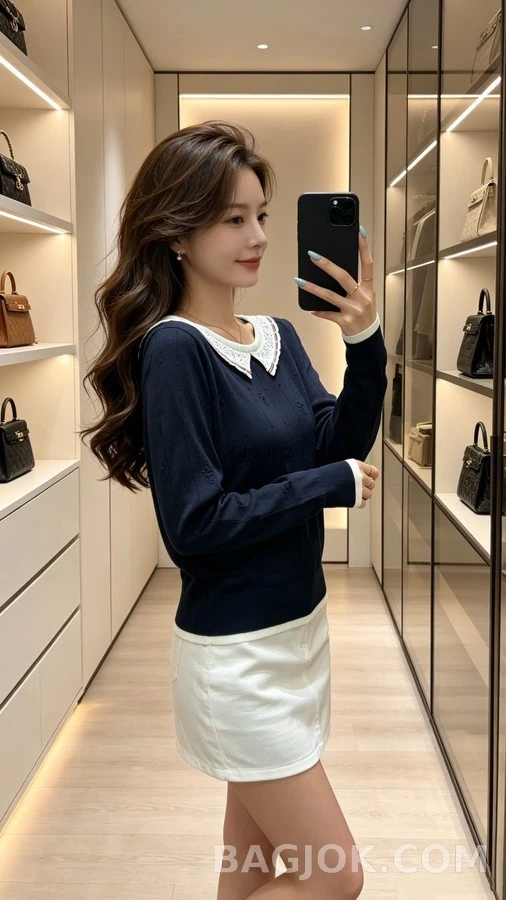 톰브라운 톰브라운 스트라이프 피터팬 카라 플라워 니트 상세 이미지