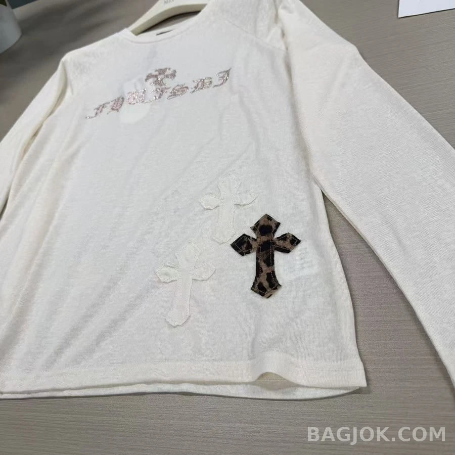 크롬하츠 크롬하츠 라인스톤 레터링 크로스 긴팔 티셔츠 상세 이미지
