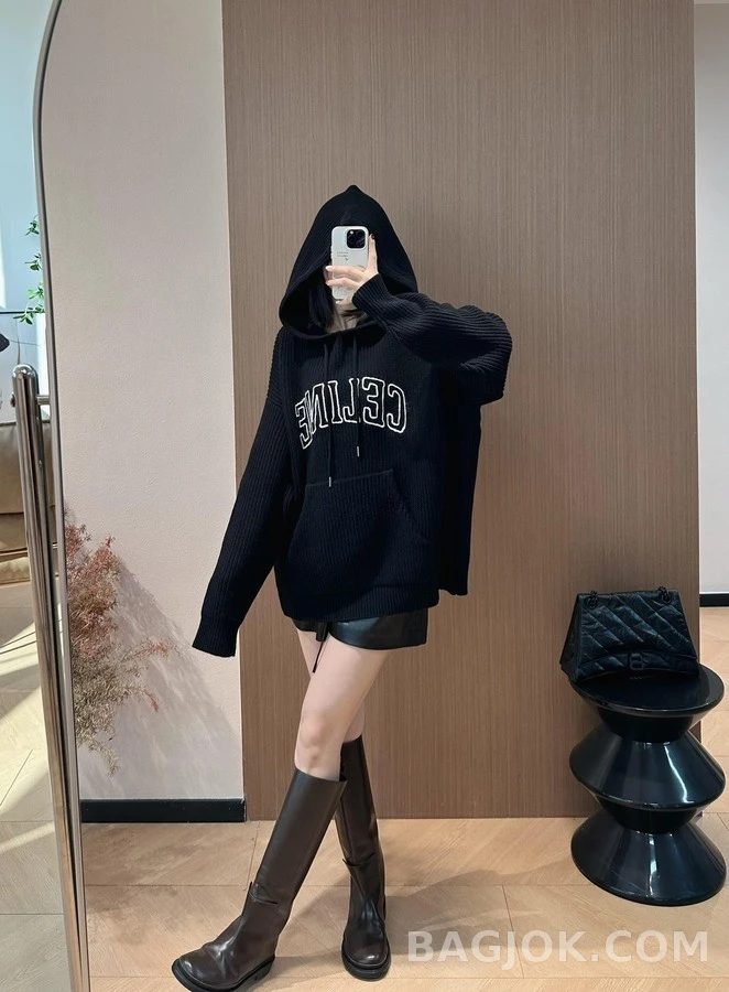 셀린느 셀린느 레터링 후드 니트 상세 이미지