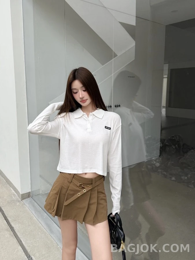 폴로 랄프 로렌 폴로 랄프 로렌 크롭 폴로 카라 긴팔 티셔츠 상세 이미지