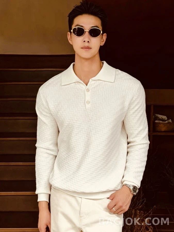 폴로 랄프 로렌 폴로 랄프 로렌 헤링본 패턴 긴팔 폴로 티셔츠 상세 이미지