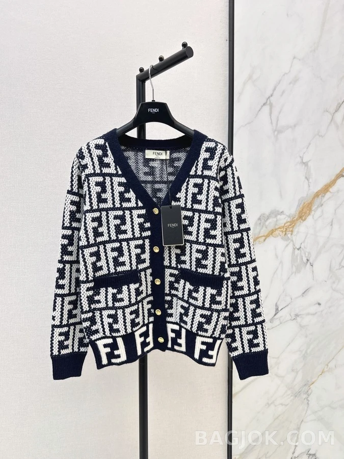 펜디 펜디 로고 자카드 긴팔 티셔츠 상세 이미지