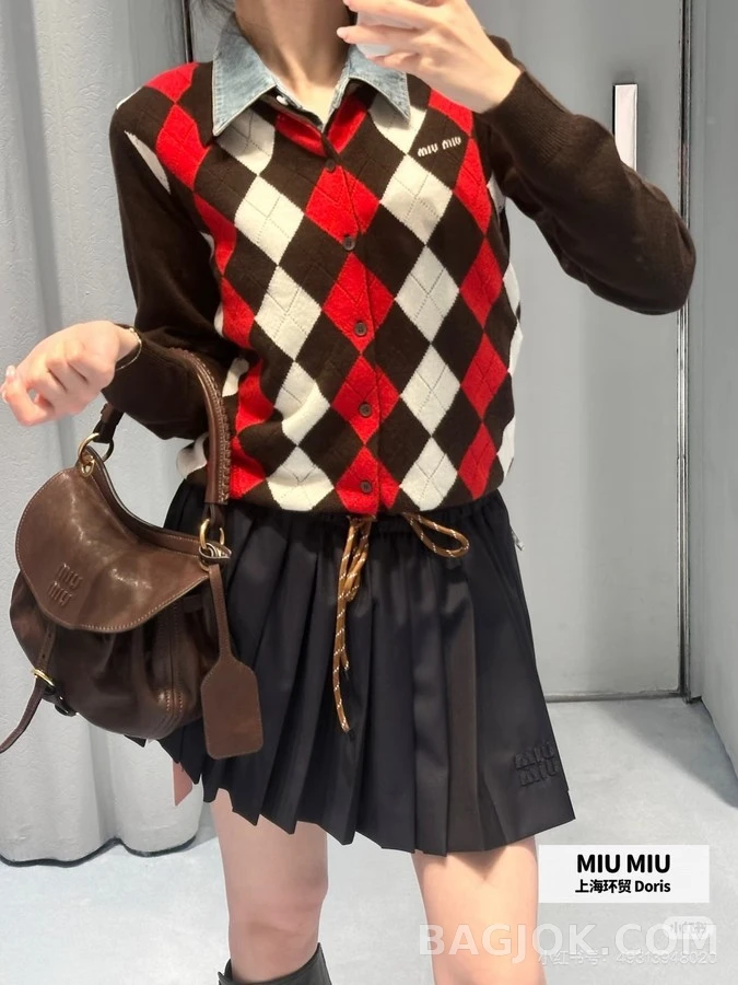 미우미우 미우미우 아가일 폴로 카라 가디건 상세 이미지