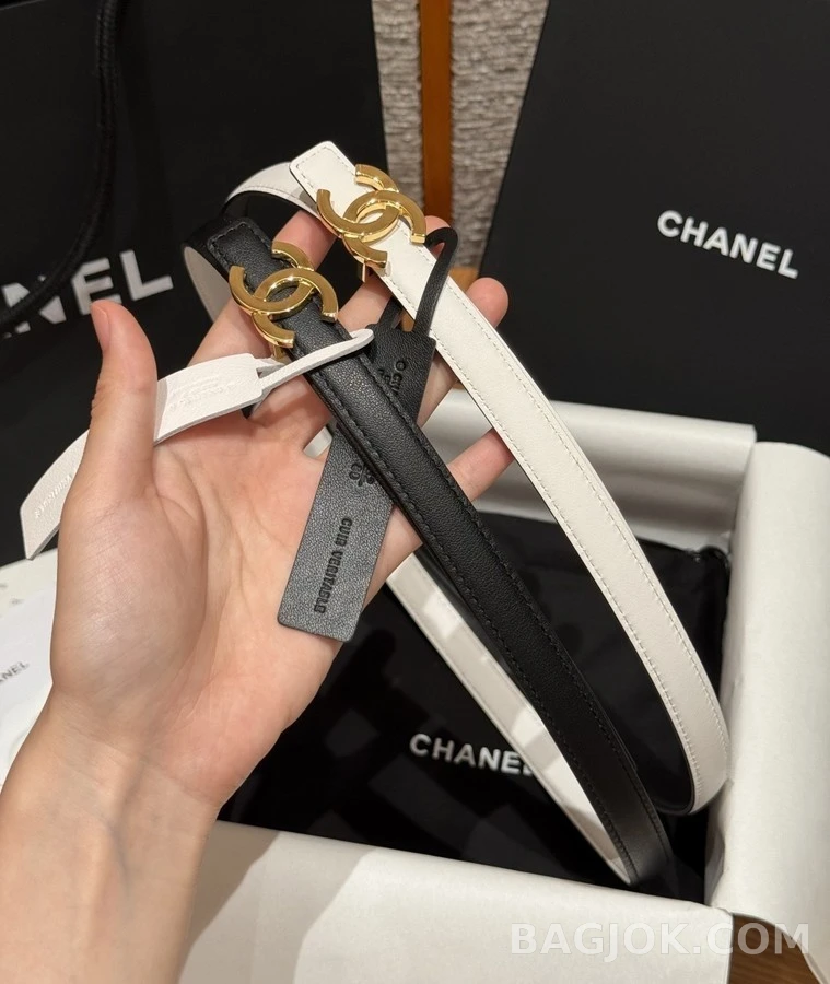 샤넬 샤넬 더블 C 로고 레더 벨트 상세 이미지