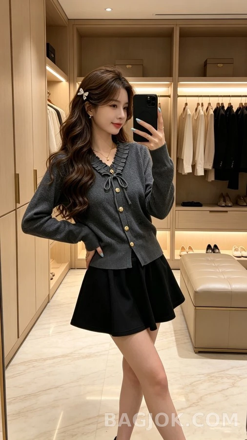 샤넬 샤넬 러플 V넥 타이 가디건 상세 이미지