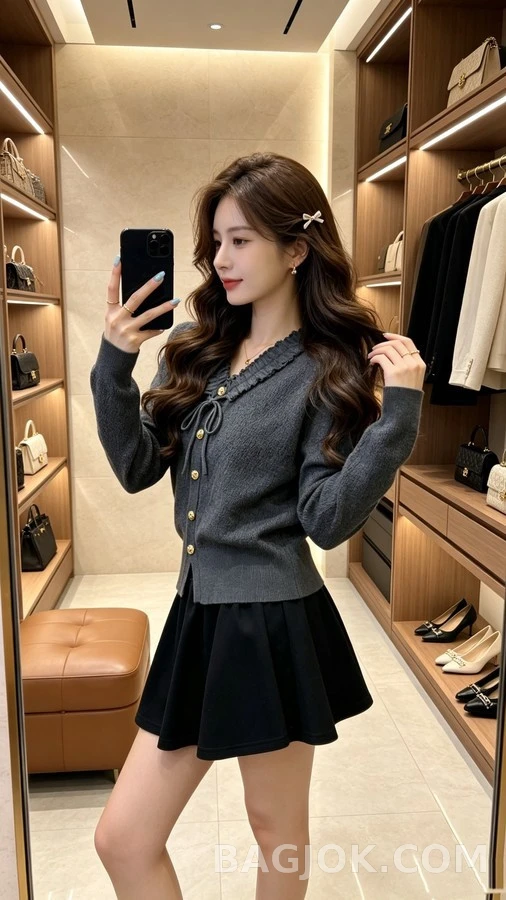 샤넬 샤넬 러플 V넥 타이 가디건 상세 이미지