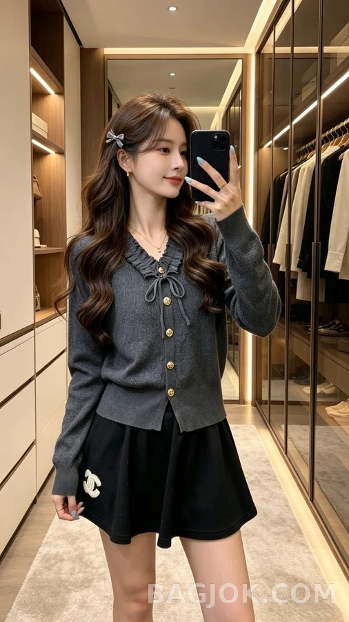 샤넬 샤넬 러플 V넥 타이 가디건 상세 이미지