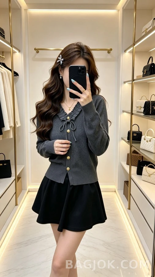 샤넬 샤넬 러플 V넥 타이 가디건 상세 이미지