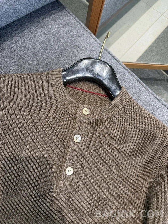 브루넬로 쿠치넬리 브루넬로 쿠치넬리 골지 헨리넥 긴팔 티셔츠 상세 이미지