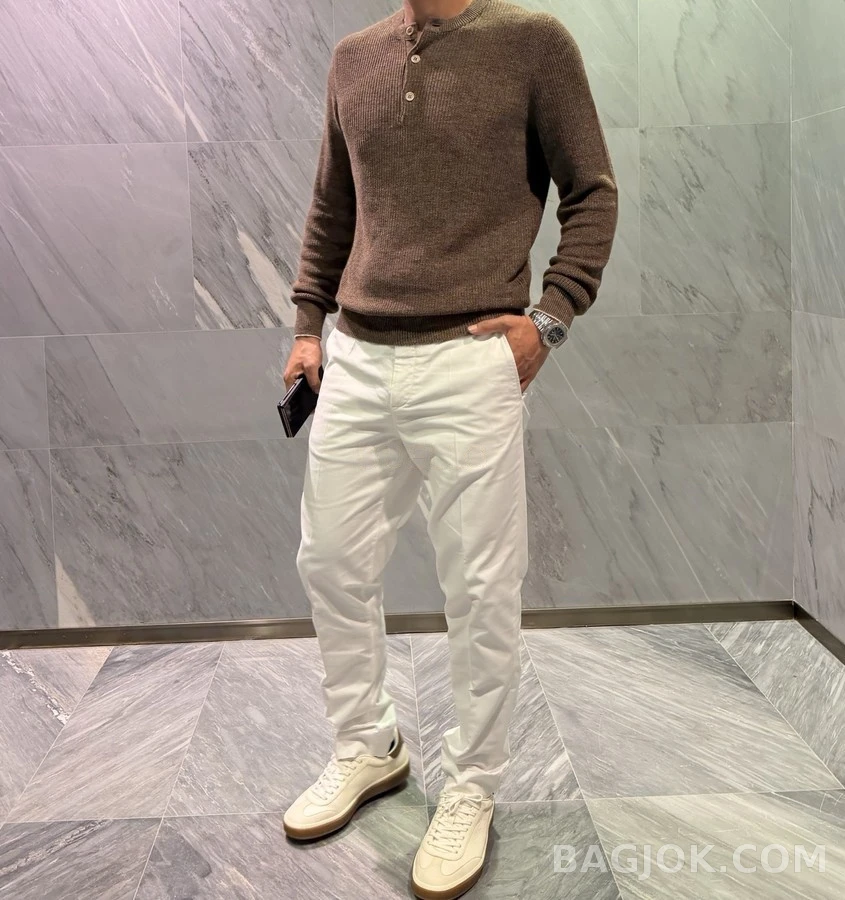 브루넬로 쿠치넬리 브루넬로 쿠치넬리 골지 헨리넥 긴팔 티셔츠 상세 이미지